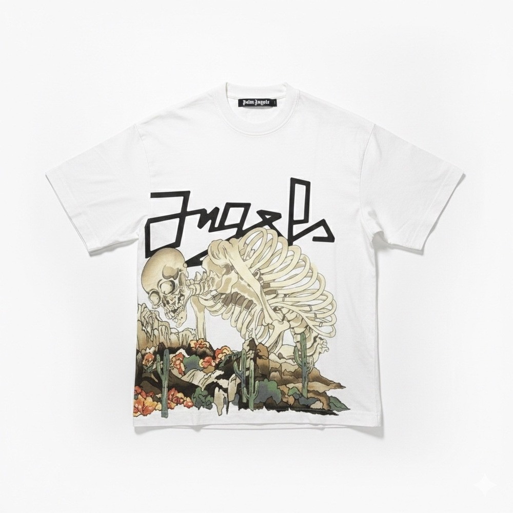 Palm Angels Desert‎ Skull Graphic T-Shirt White Oversized Mens Tee PMAA001